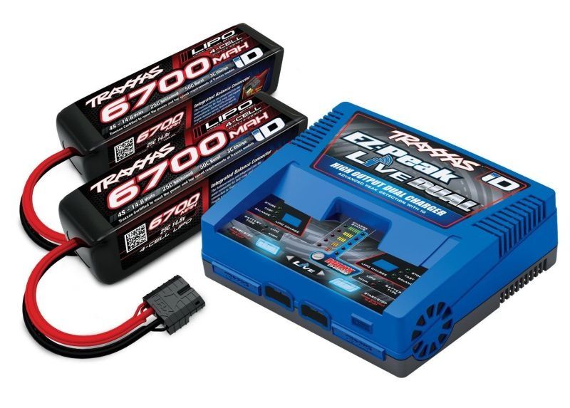 Für TRAXXAS XRT - EZ-Peak Live Dual Lader 26A & 2x LiPo 6700mAh 4s 25C Set  TRAXXAS mit iD Chip, TRX2973G & 2x TRX2890X (EU-Version)
