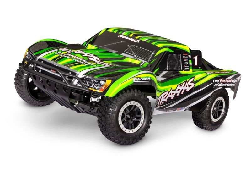 TRAXXAS Slash grün 1/10 2WD Short-Course RTR  Brushed, HD, mit Akku und 4Ampere USB-C-Lader & Clipless