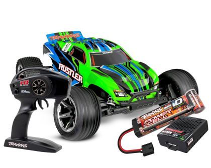 TRAXXAS Rustler grün 1/10 2WD Stadium-Truck RTR  Brushed, HD, mit Akku und 4Ampere USB-C-Lader