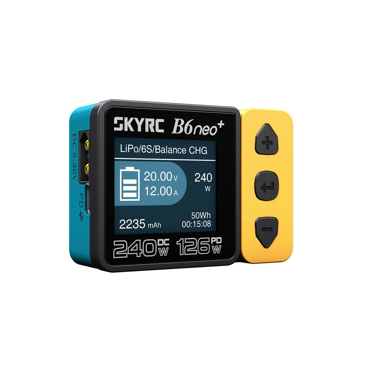 Ladegerät für die Hosentasche (Eingang 12V oder Type-C) kein eingebautes Netzteil SkyRC B6neo+ Ladegerät grau LiPo 1-6s 10A 200W Farbe Gelb/Blau
