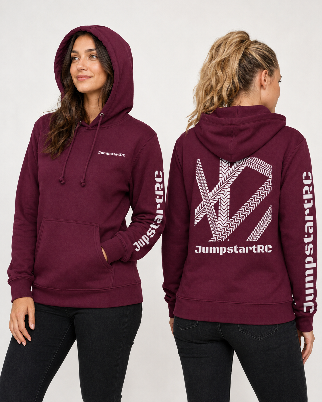 JumpstartRC Hoodie Women Burgundy and white